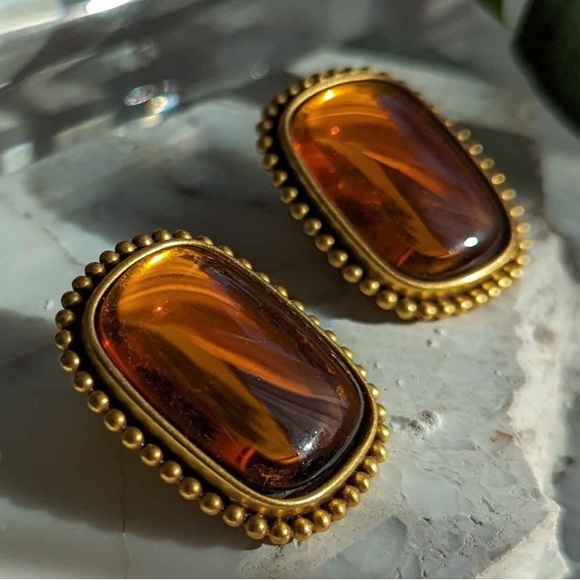 YSL Amber Gripoix Pierce Earrings ✨ - Picture 1 of 4